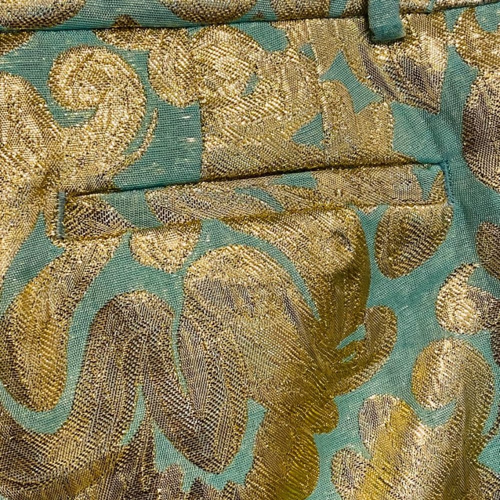 J.Crew Factory Mint and Gold Brocade Capri Pant Size 2 - Picture 6 of 10